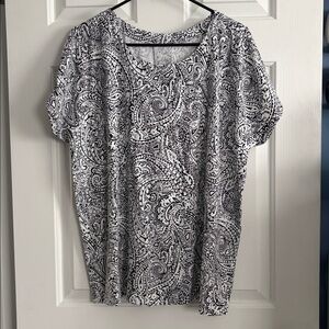J. Jill Luxe Supima Cotton Scoop-Neck Paisley Print Tee Size L Tall